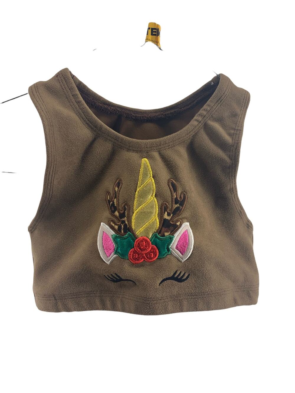 Crazy Pants Girls' Brown Unicorn Embroidered Sports Bra Youth Size Medium